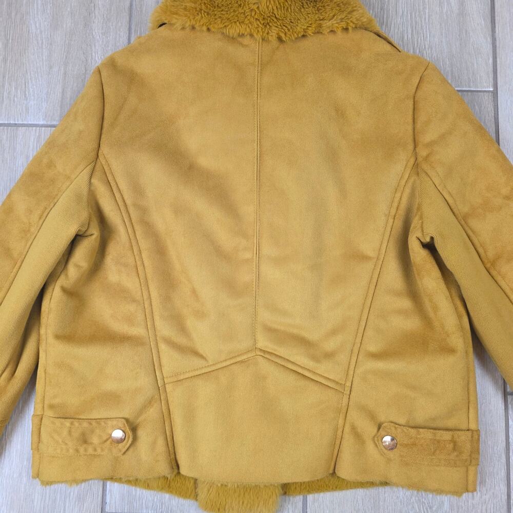 Forever 21 Moto Jacket Womens L Mustard Faux Suede Shearling Fur Biker NWT - Picture 8 of 12